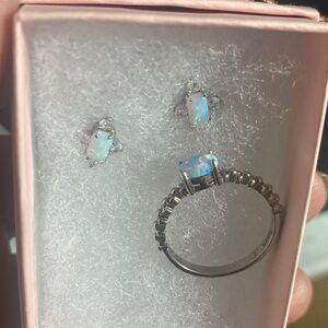 Elegant Silver Opal Ring and Earring Set